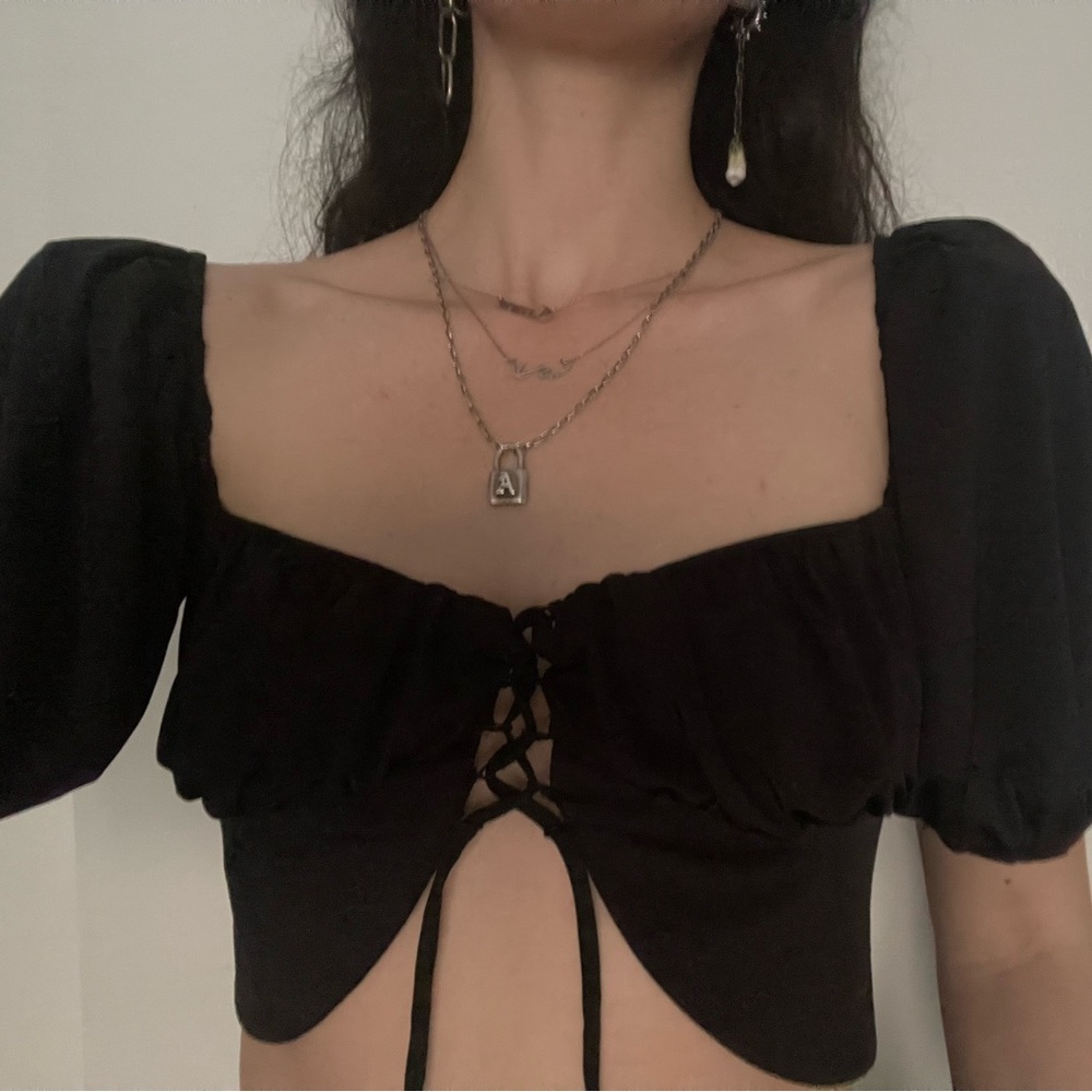 Kikiriki milkmaid-style lace-up crop top, size small